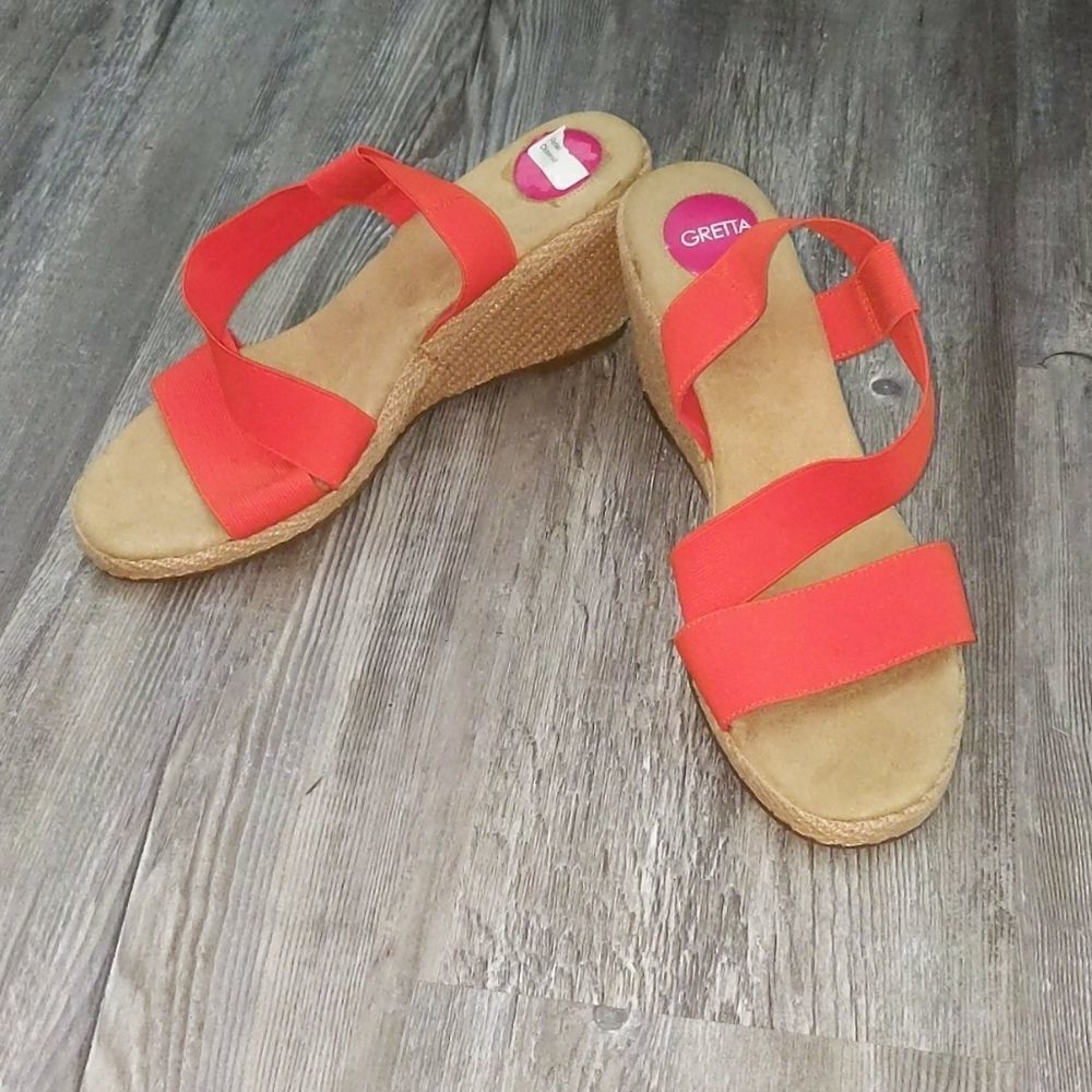 Greta Gena orange wedge heels Sz 9